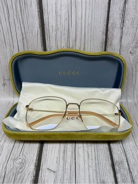 PRE LOVED Gucci GG0396S Eyeglasses Unisex Vintage Style Gold Frame Clear UV Lens